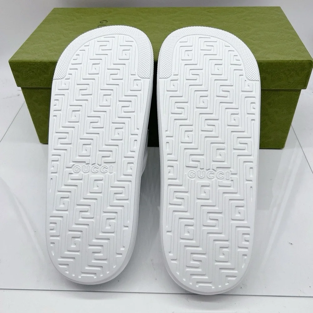 Gucci Men's Web ACE RUBBER Slide Sandals Pool White UK 13 US 13.5 NEW AUTHENTIC